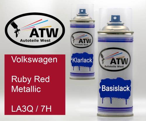 Volkswagen, Ruby Red Metallic, LA3Q / 7H: 400ml Sprühdose + 400ml Klarlack - Set, von ATW Autoteile West.